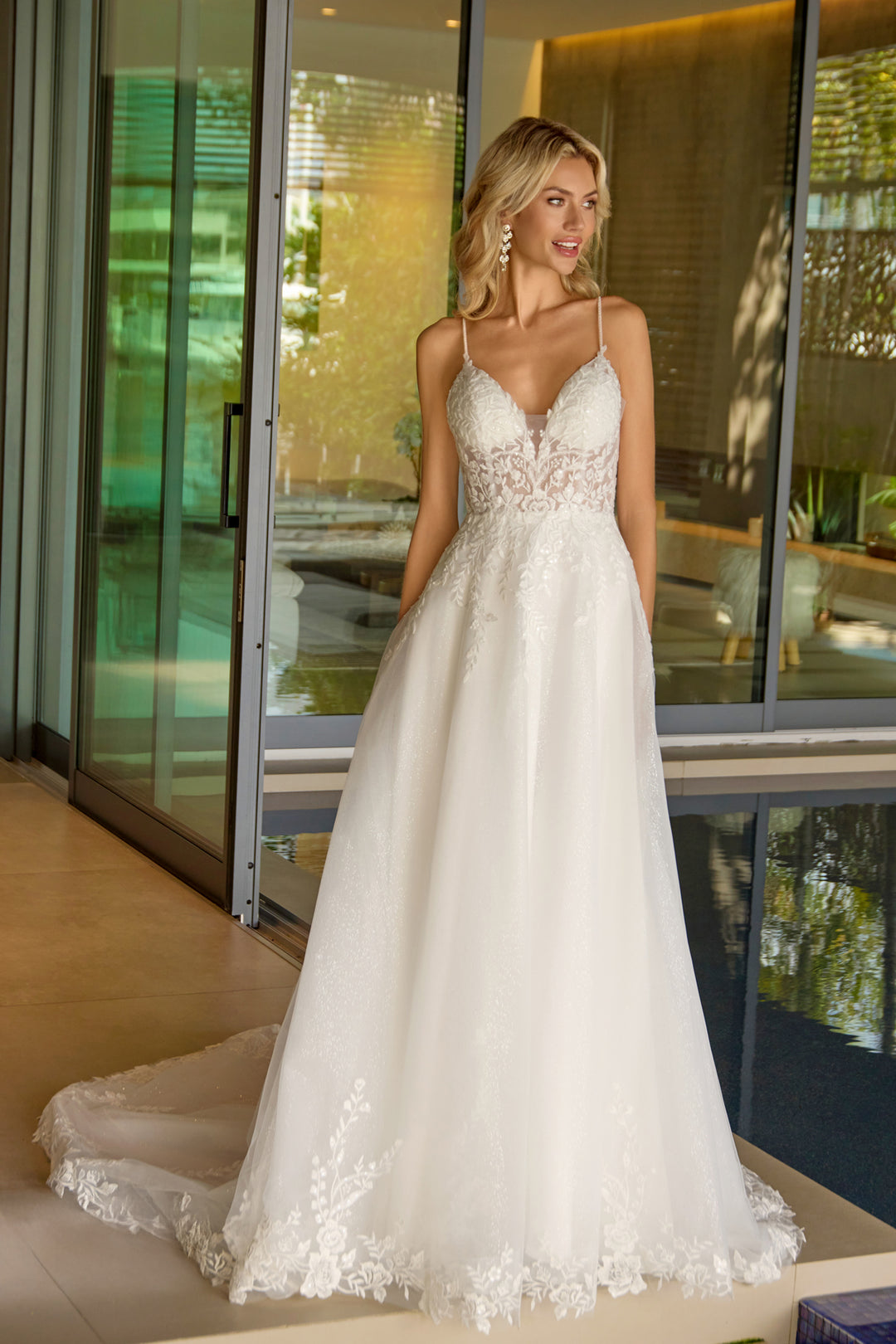 White Applique Sleeveless Gown by Juliet JT2633LW 12 / Off White White Applique Sleeveless Gown by Juliet JT2633LW 12 / Off White