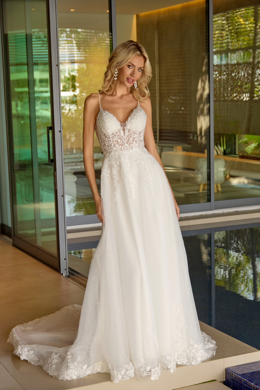 White Applique Sleeveless Gown by Juliet JT2633LW 12 / Off White White Applique Sleeveless Gown by Juliet JT2633LW 12 / Off White