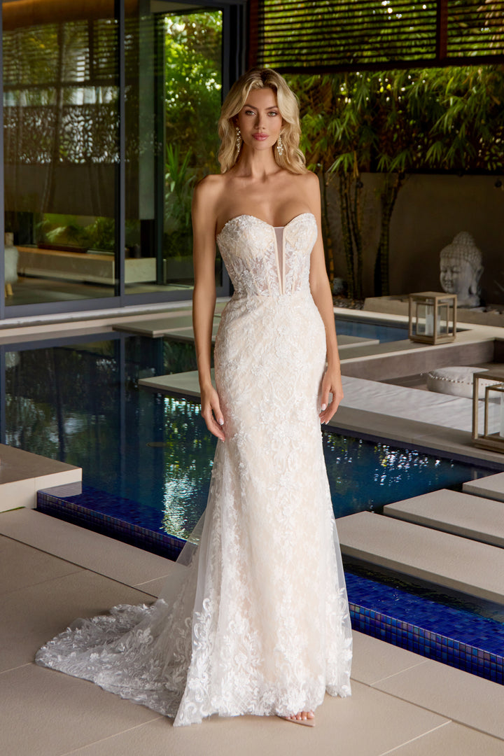 Lace Strapless Bridal Mermaid Gown by Juliet JT2666SW