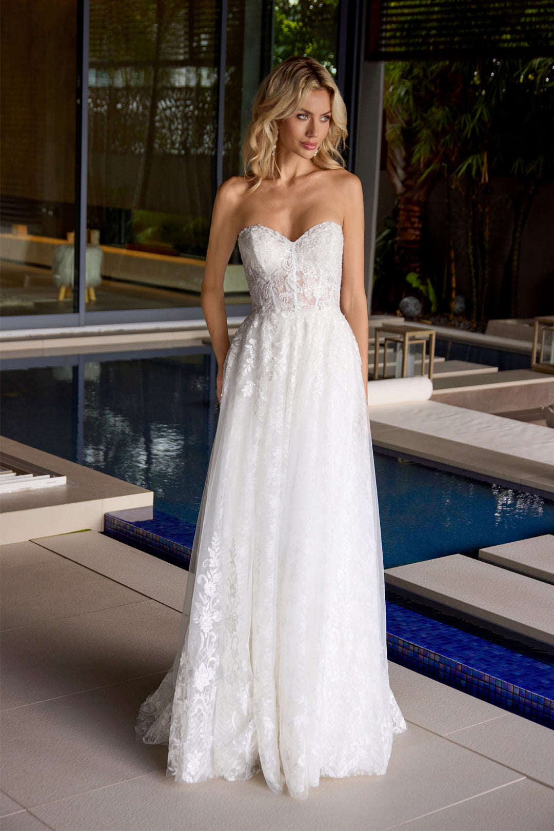 White Applique Strapless Gown by Juliet JT2670SW 16 / Off White White Applique Strapless Gown by Juliet JT2670SW 16 / Off White