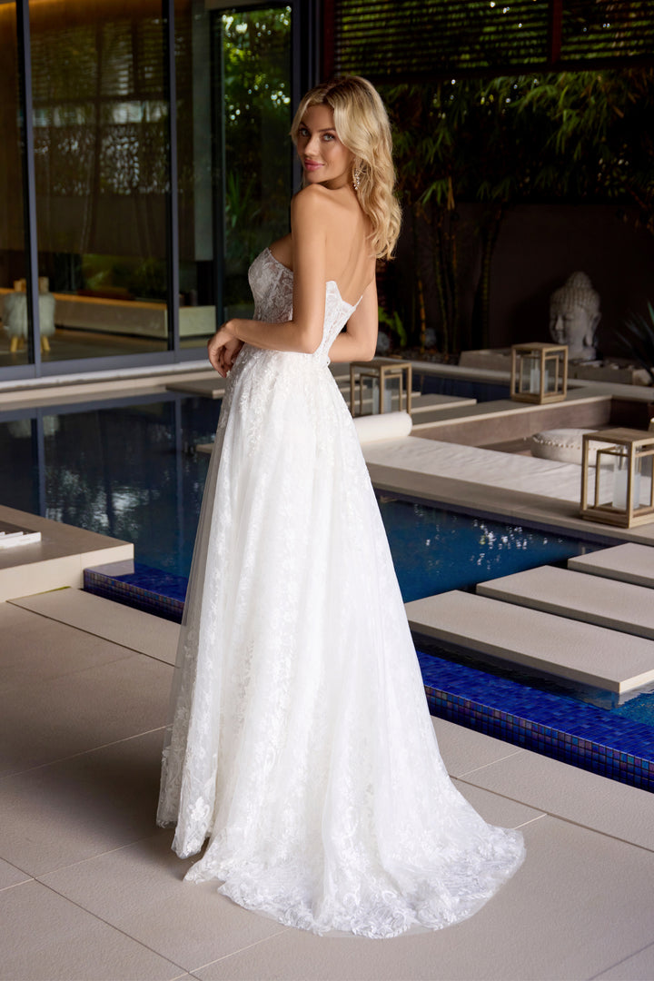 White Applique Strapless Gown by Juliet JT2670SW