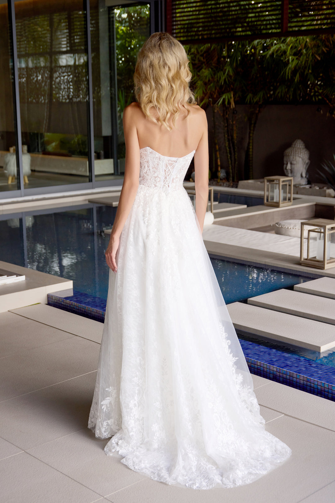 White Applique Strapless Gown by Juliet JT2670SW