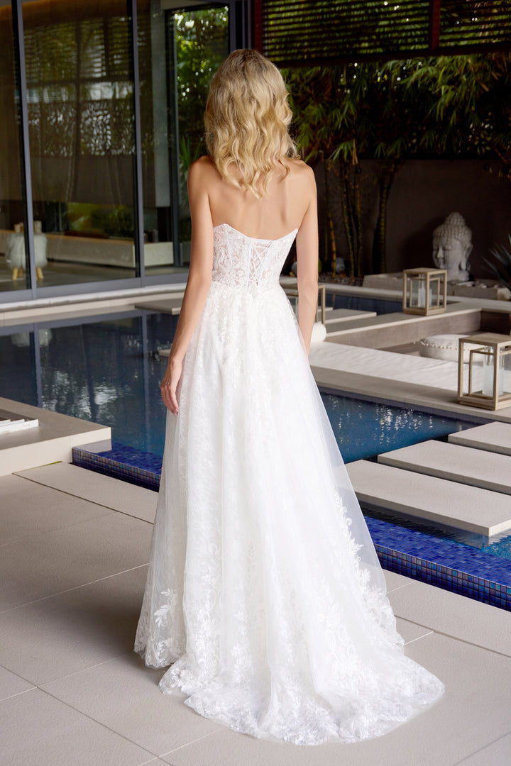 White Applique Strapless Gown by Juliet JT2670SW