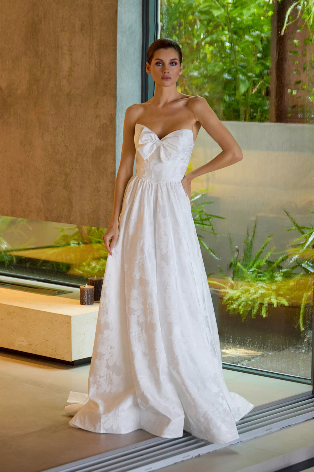 White Strapless Bow Ball Gown by Juliet JT2700AW