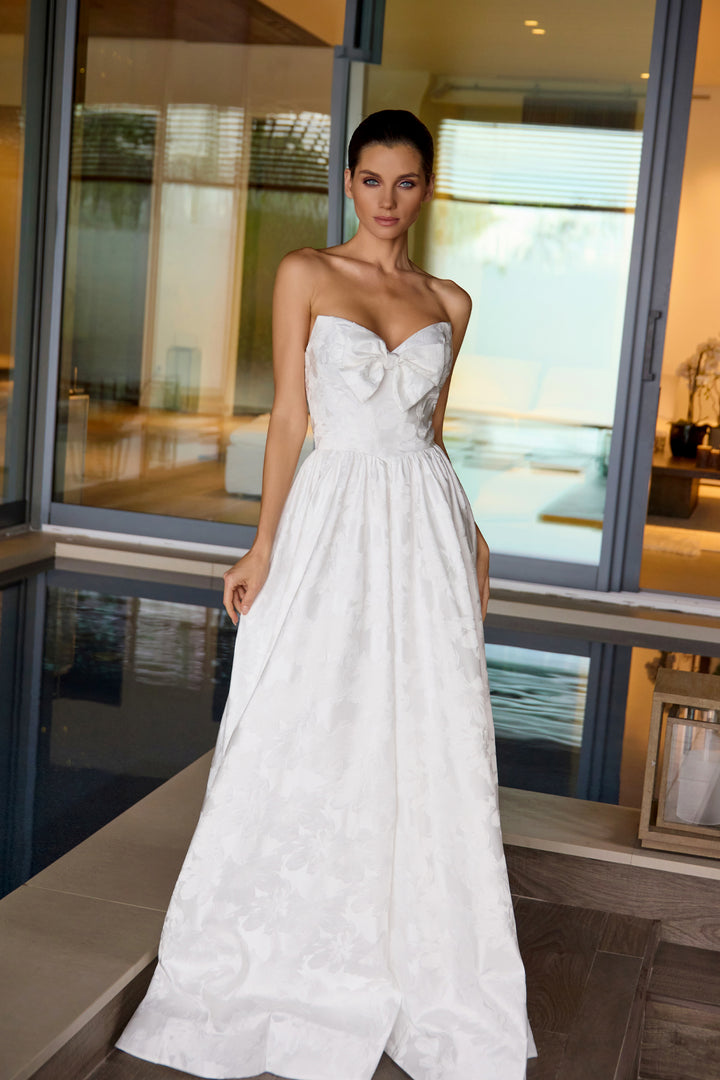 White Strapless Bow Ball Gown by Juliet JT2700AW