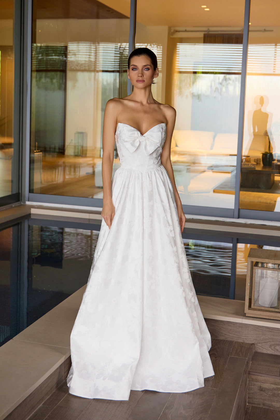 White Strapless Bow Ball Gown by Juliet JT2700AW