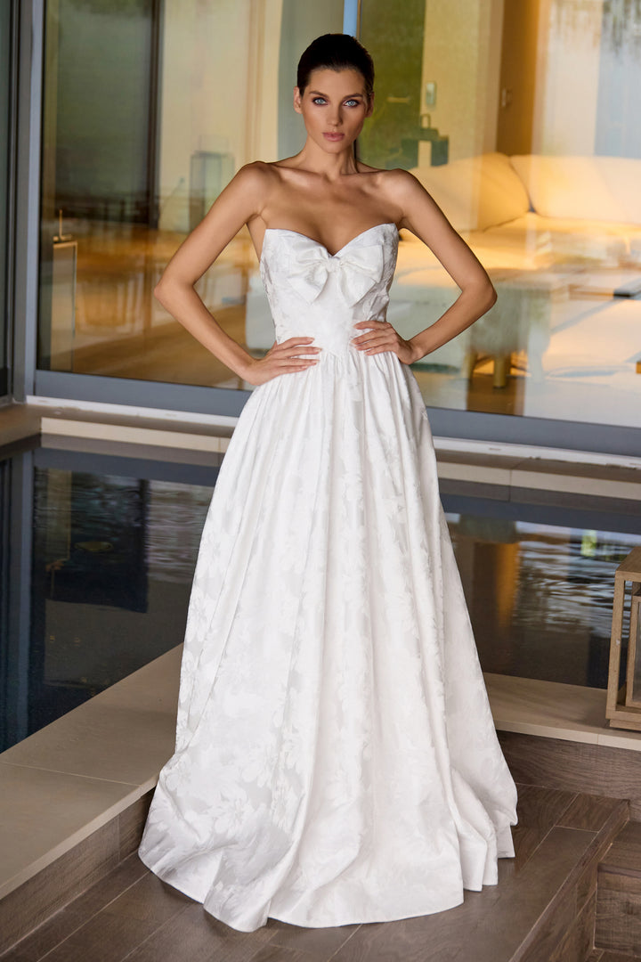 White Strapless Bow Ball Gown by Juliet JT2700AW
