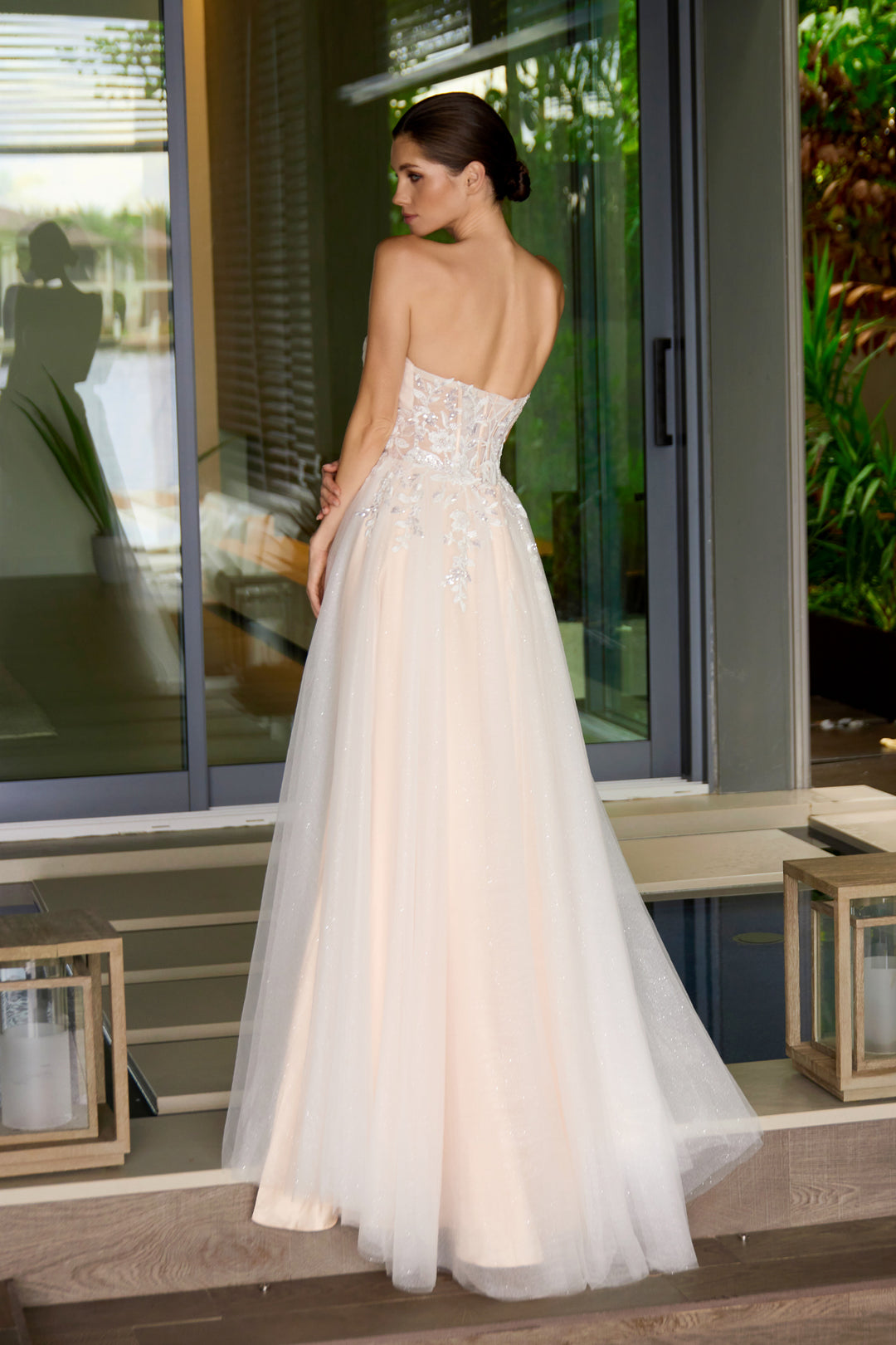 Applique Mesh Strapless Gown by Juliet JT2702AW