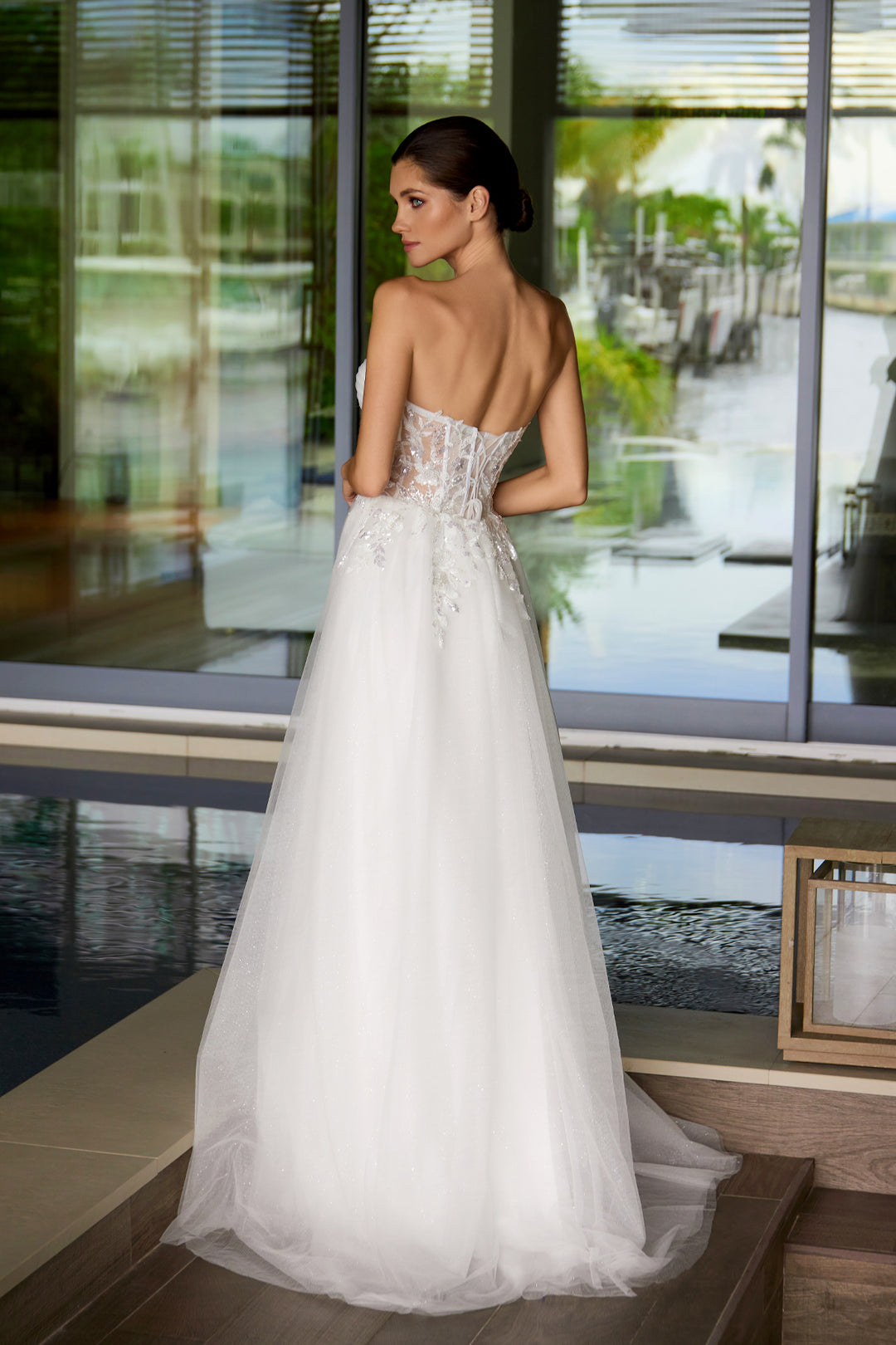 Applique Mesh Strapless Gown by Juliet JT2702AW