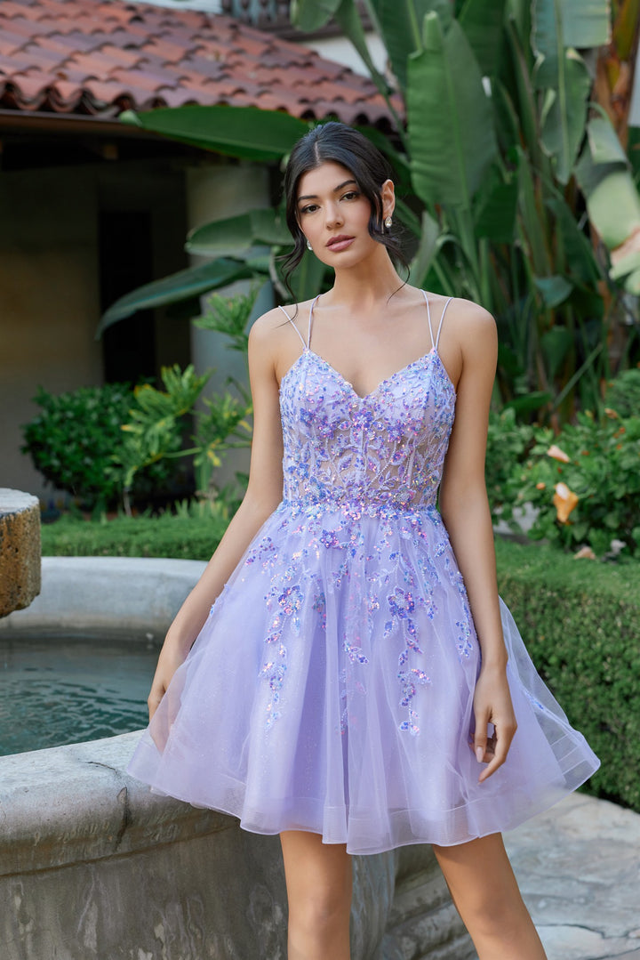 Applique Short Sleeveless A-line Dress by Juliet JT988N