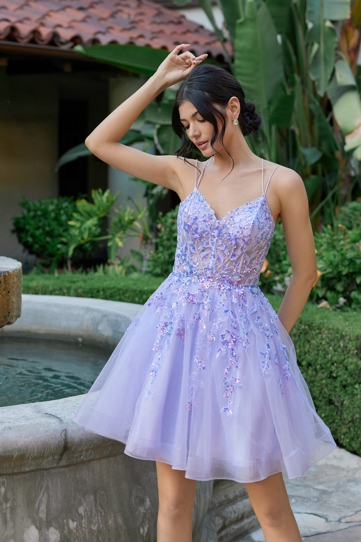 Applique Short Sleeveless A-line Dress by Juliet JT988N