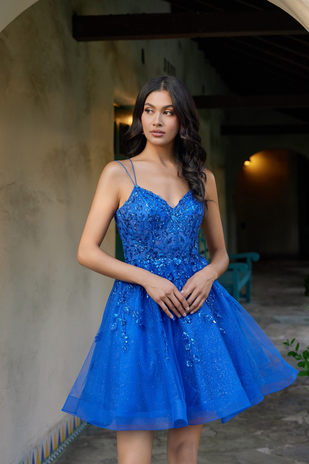 Applique Short Sleeveless A-line Dress by Juliet JT988N