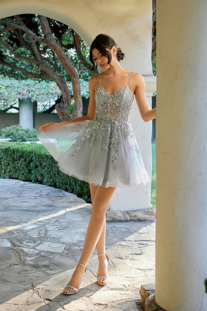 Applique Short Sleeveless A-line Dress by Juliet JT988N