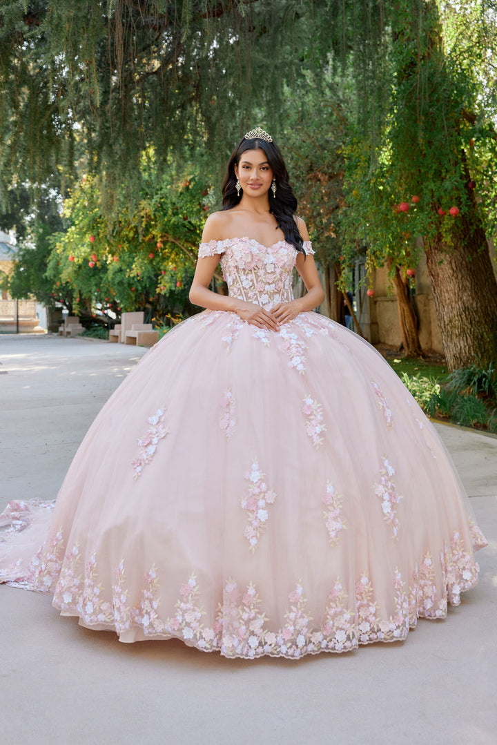 3D Floral Off Shoulder Corset Ball Gown by Juliet JT1460J