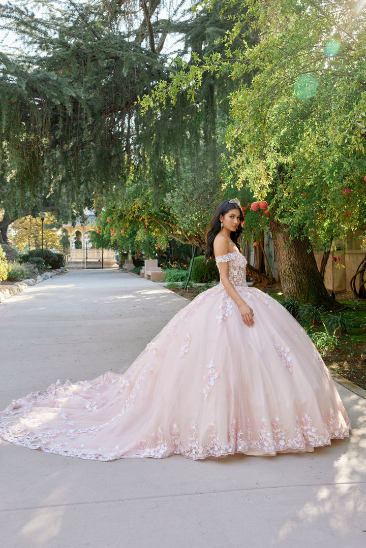 3D Floral Off Shoulder Corset Ball Gown by Juliet JT1460J