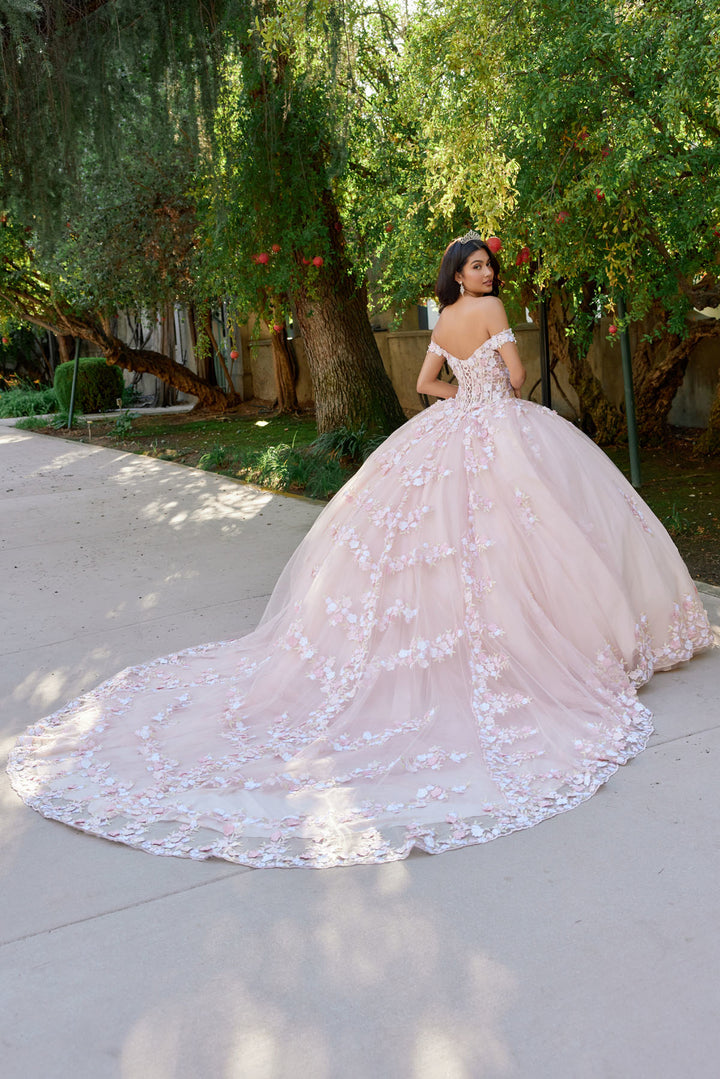 3D Floral Off Shoulder Corset Ball Gown by Juliet JT1460J
