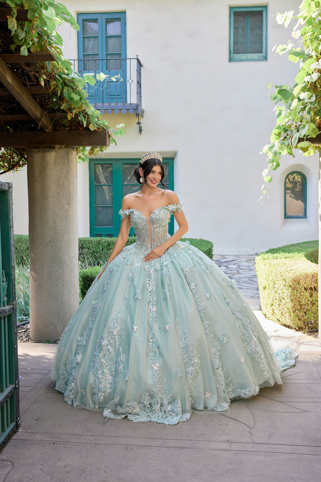 Applique Off Shoulder Ball Gown by Juliet JT1485J