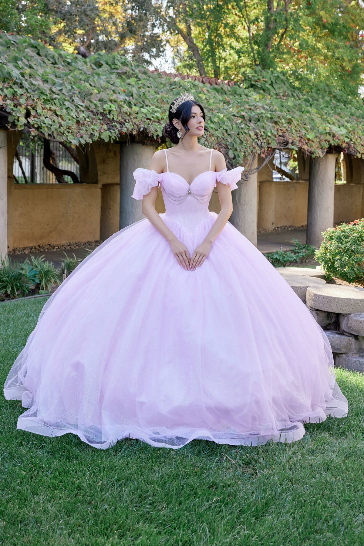 Glitter Tulle Off Shoulder Ball Gown by Juliet JT1487H – ABC Fashion