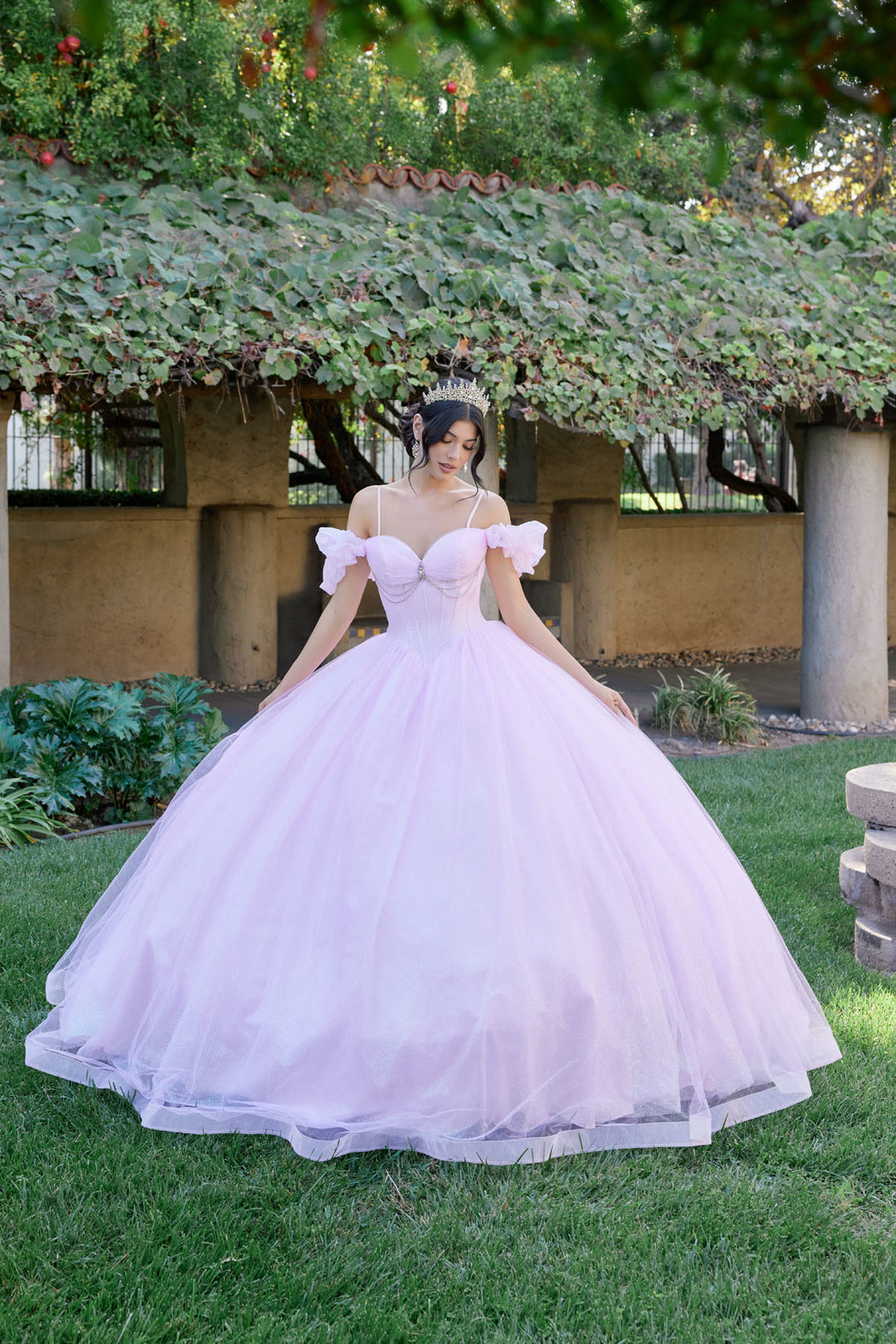Glitter Tulle Off Shoulder Ball Gown by Juliet JT1487H