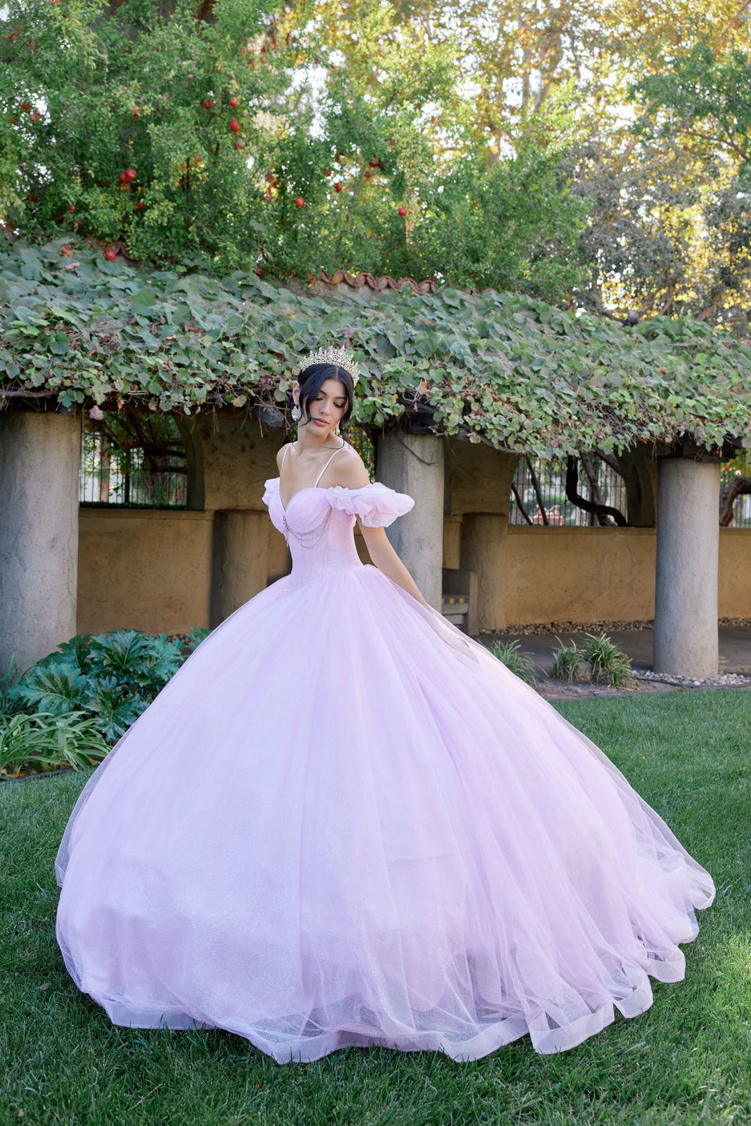 glitter tulle dress Glitter-Tulle Long Off-the-Shoulder Prom Ball Gown Champagne / Large like touch to your overall appearance Long Beaded Tulle Dress by