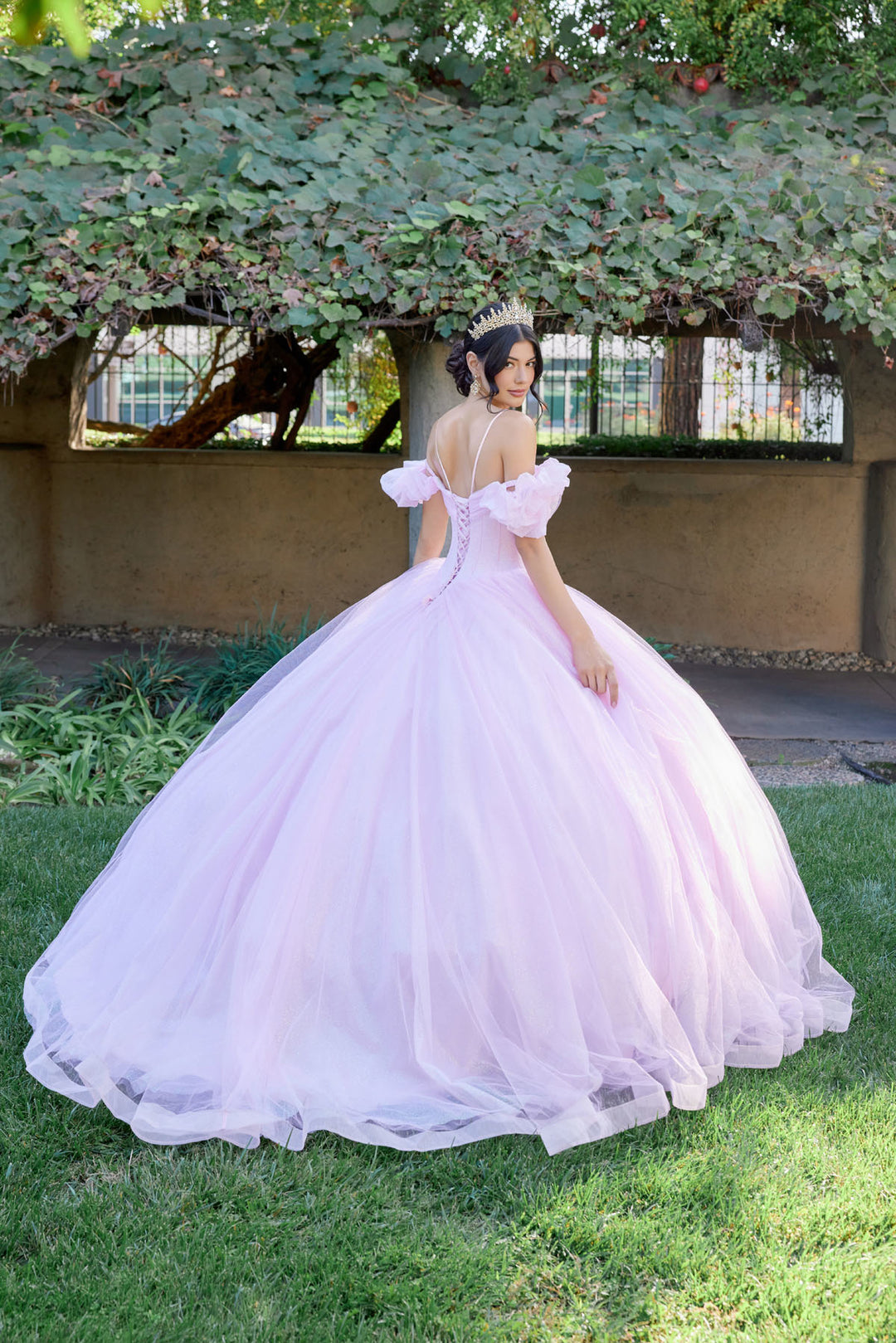 Glitter Tulle Off Shoulder Ball Gown by Juliet JT1487H 2 / Baby Pink