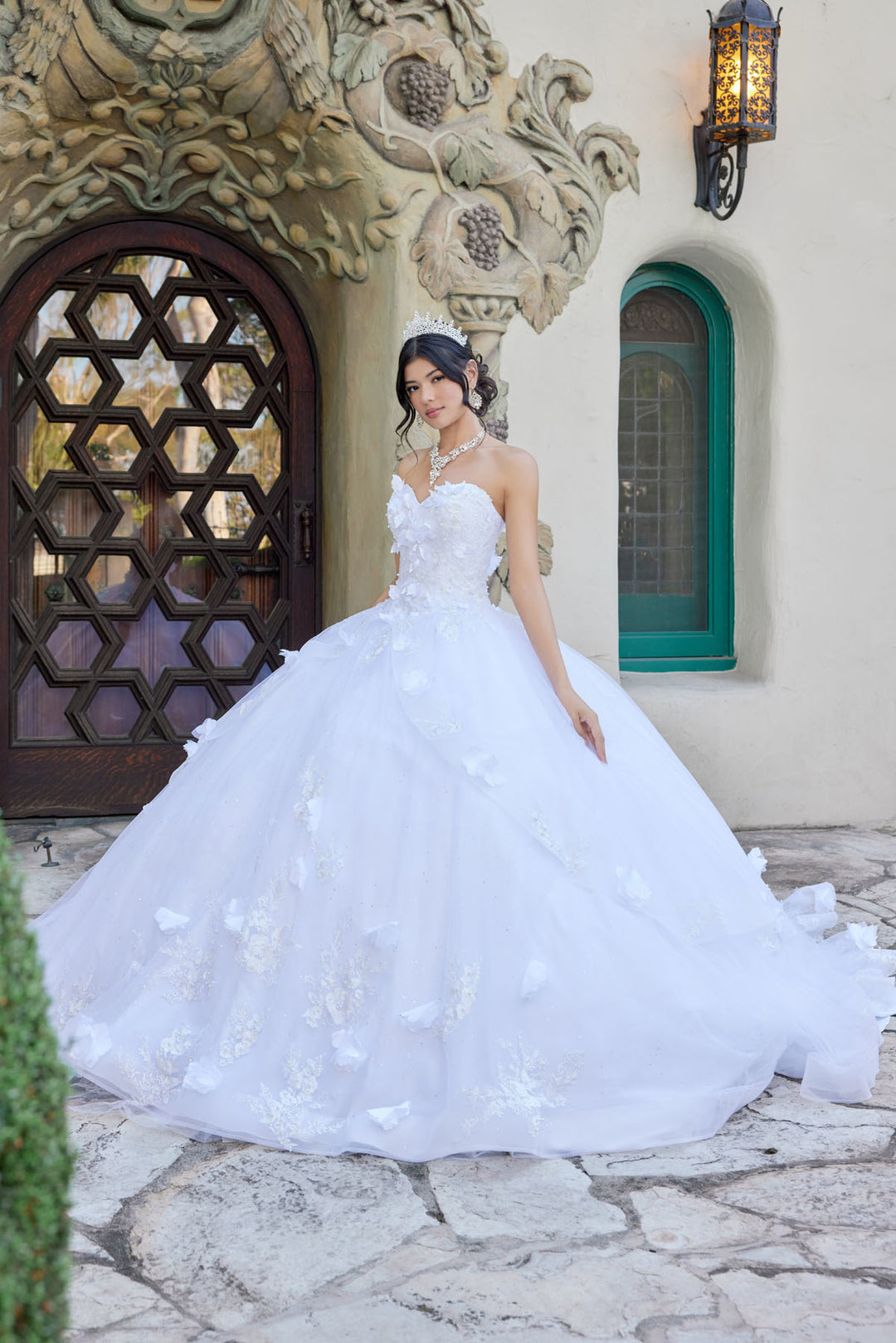 3D Floral Strapless Ball Gown by Juliet JT1495HW 6 / White