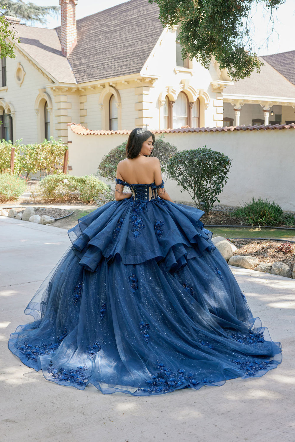 navy blue sweet sixteen dresses Misshow Off-Shoulder Ball Gown Pleated Tulle Quinceanera Dress with Lace-Up Back & Applique Details for 16 & Birthday Parties customized service and Rush order are available Beautiful Navy Blue Ball Gown