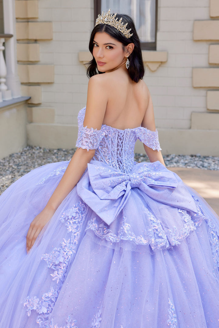 Applique Off Shoulder Layered Ball Gown by Juliet JT1507J