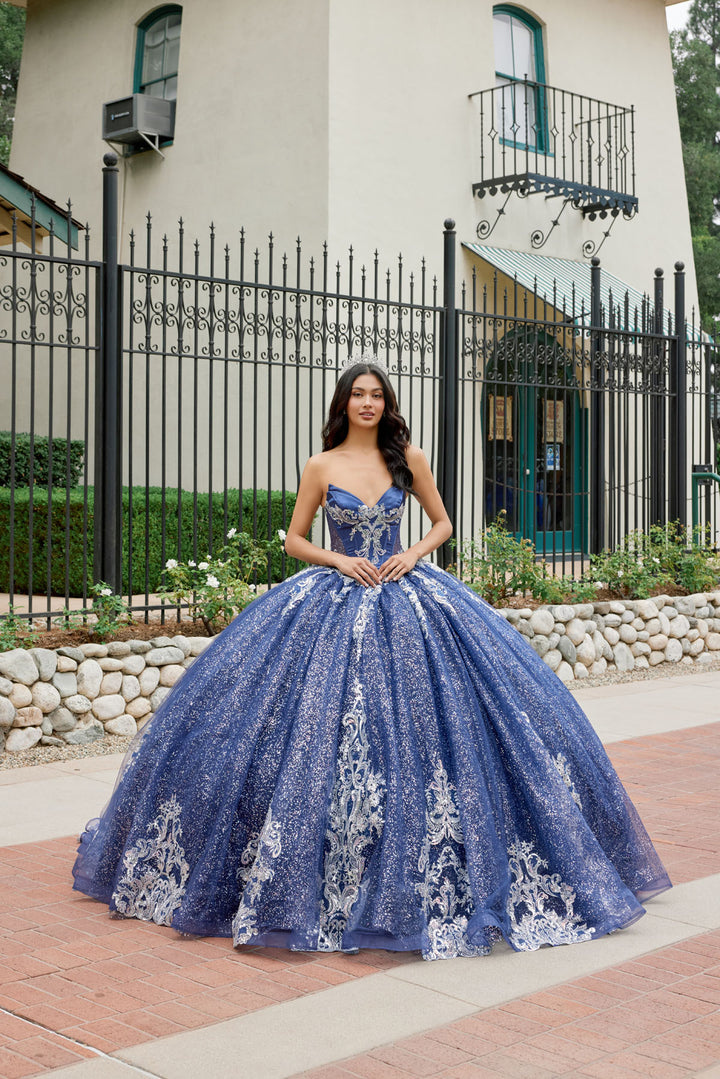 Applique Strapless Glitter Ball Gown by Juliet JT1512H
