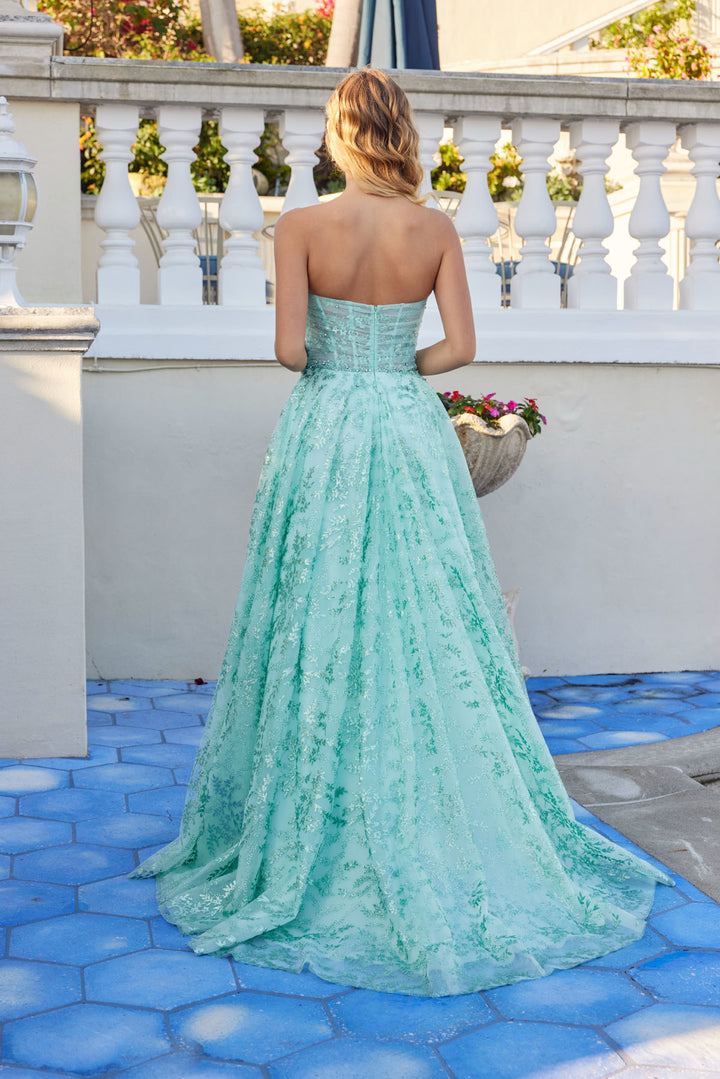 Glitter Print Strapless A-line Gown by Juliet JT2547S