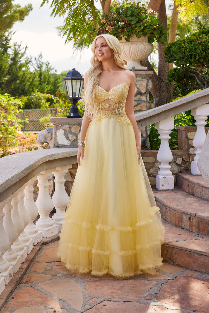 Strapless A-line Ruffled Gown by Juliet JT2561S