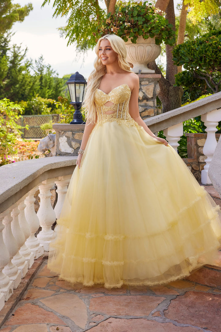 Strapless A-line Ruffled Gown by Juliet JT2561S