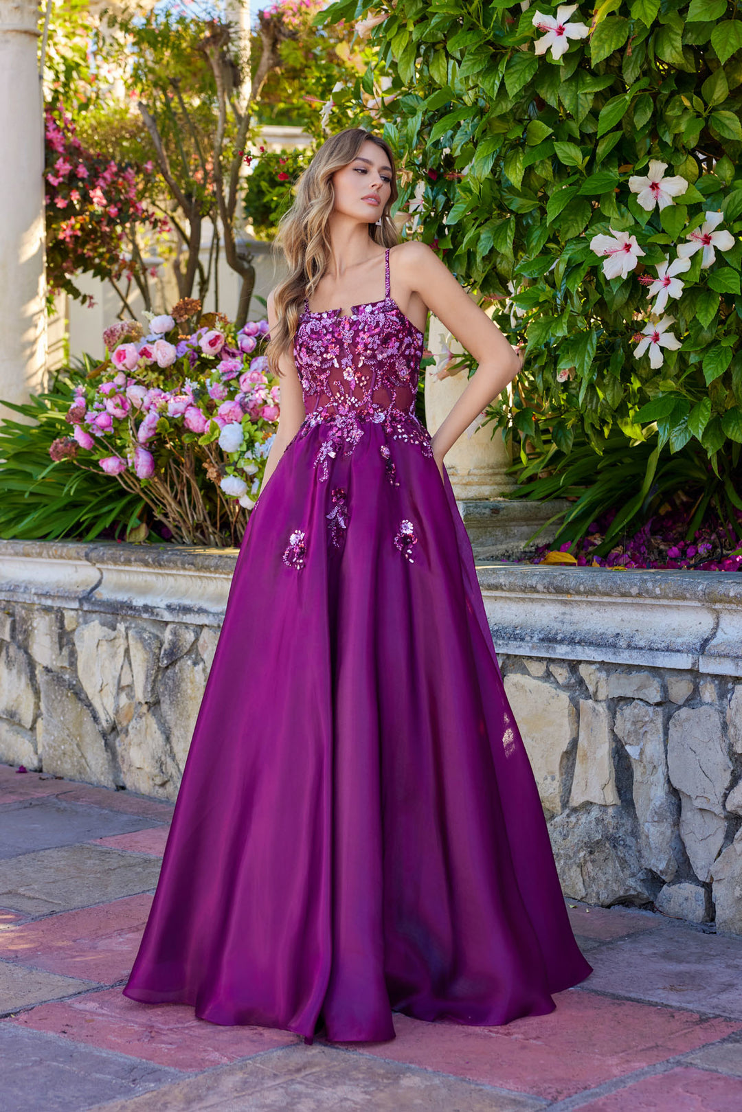Applique Sleeveless A-line Gown by Juliet JT2617U