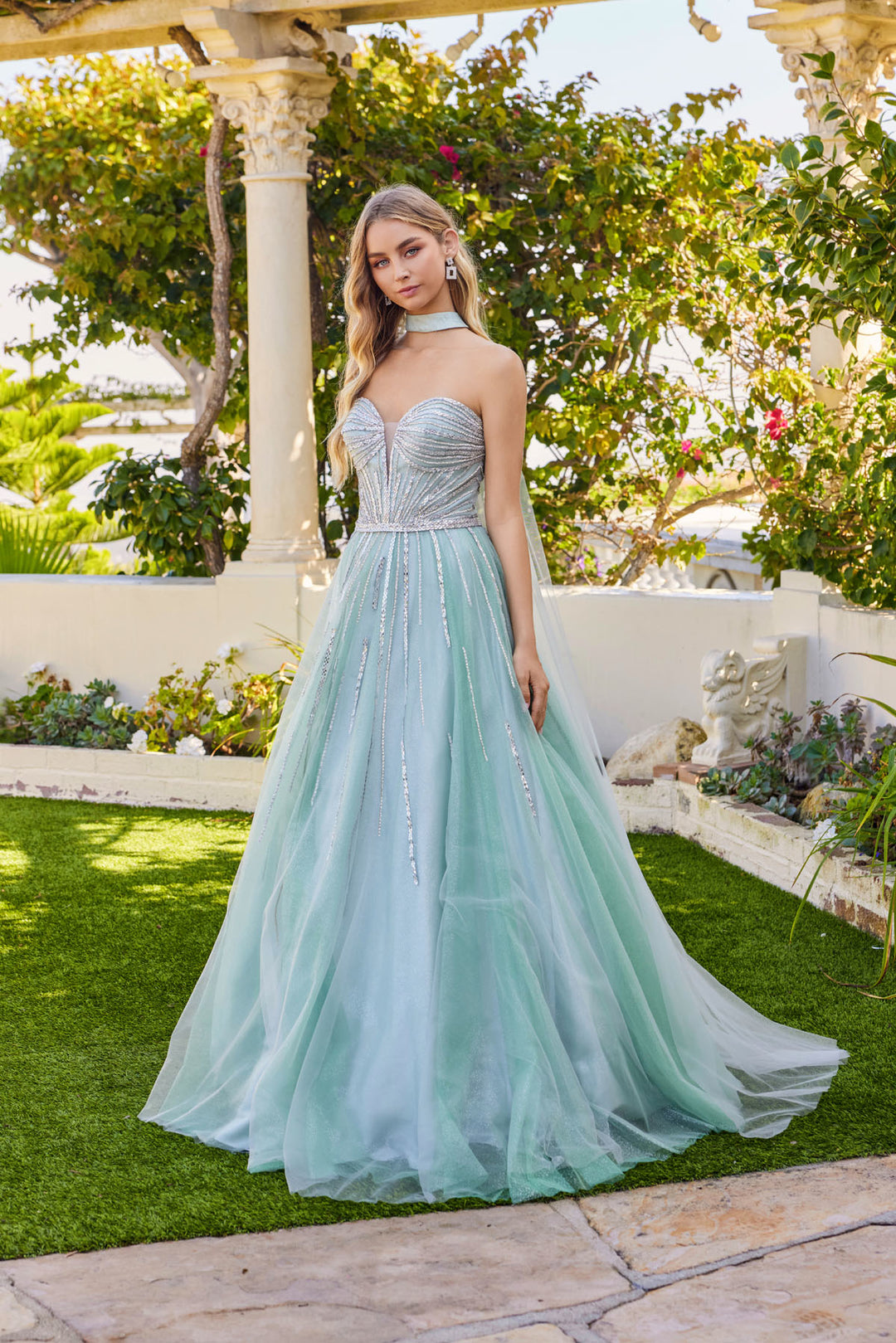 Tulle Strapless Cape A-line Gown by Juliet JT2620U