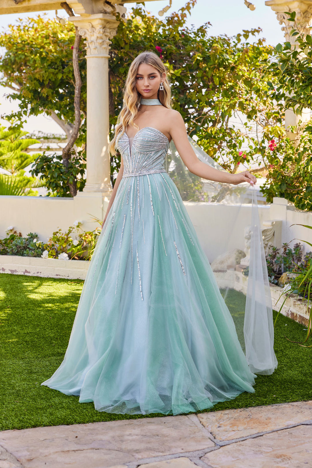 Tulle Strapless Cape A-line Gown by Juliet JT2620U