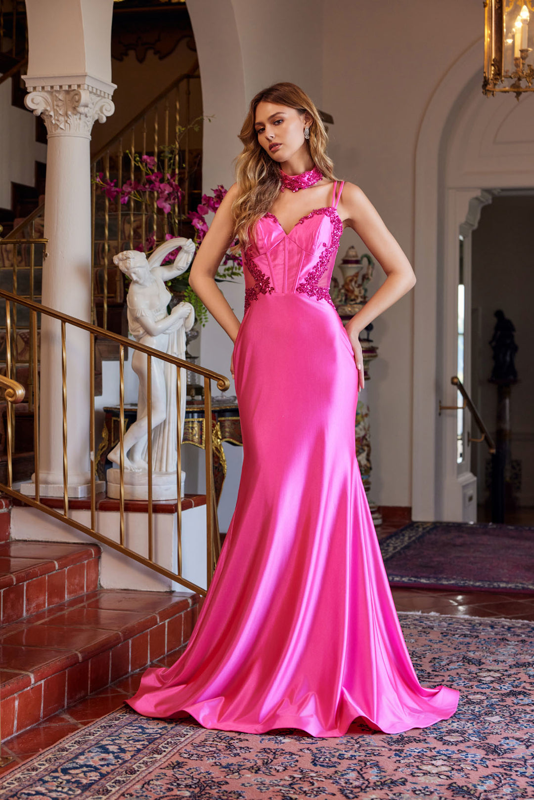 pink dress with choker Choker One-Shoulder Short Tight Jovani Party Dress Yellow / 00