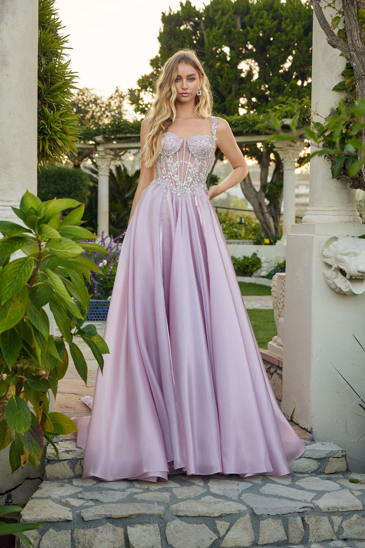 Beaded Satin Sleeveless A-line Gown by Juliet JT2639G