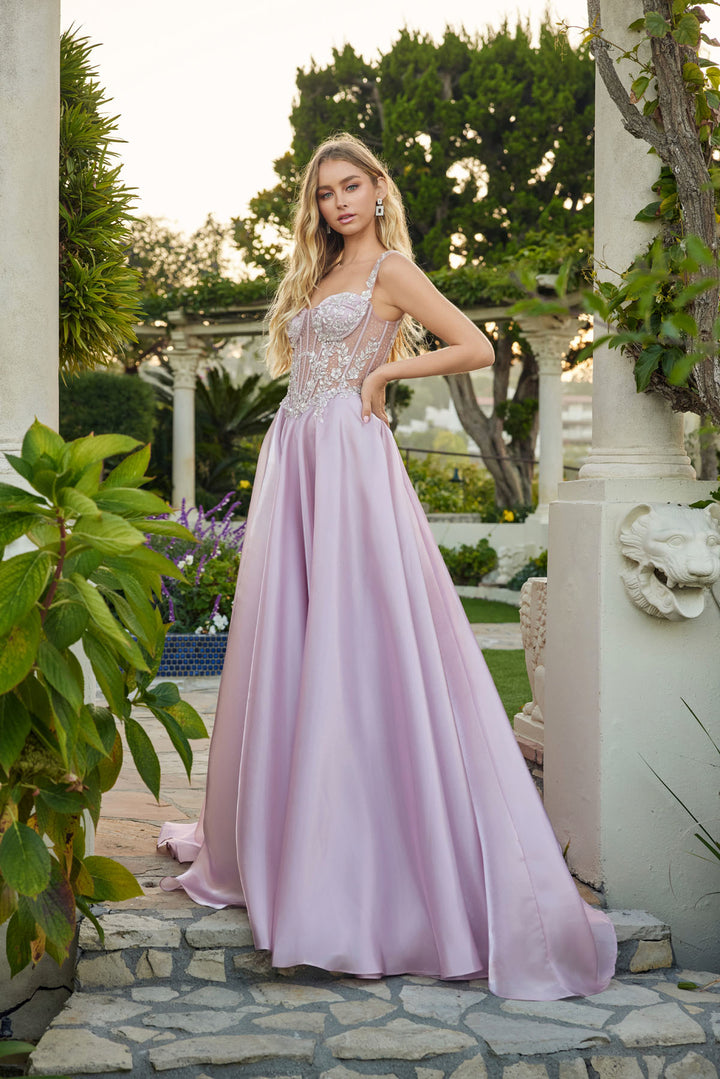Beaded Satin Sleeveless A-line Gown by Juliet JT2639G