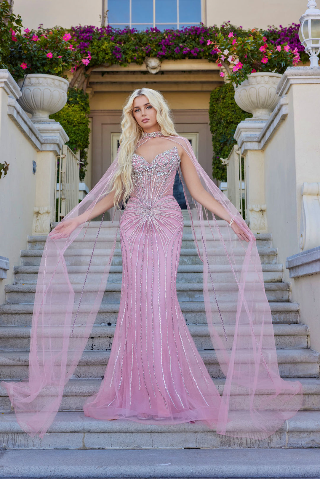 Strapless Cape Mermaid Dress by Juliet JT2649K