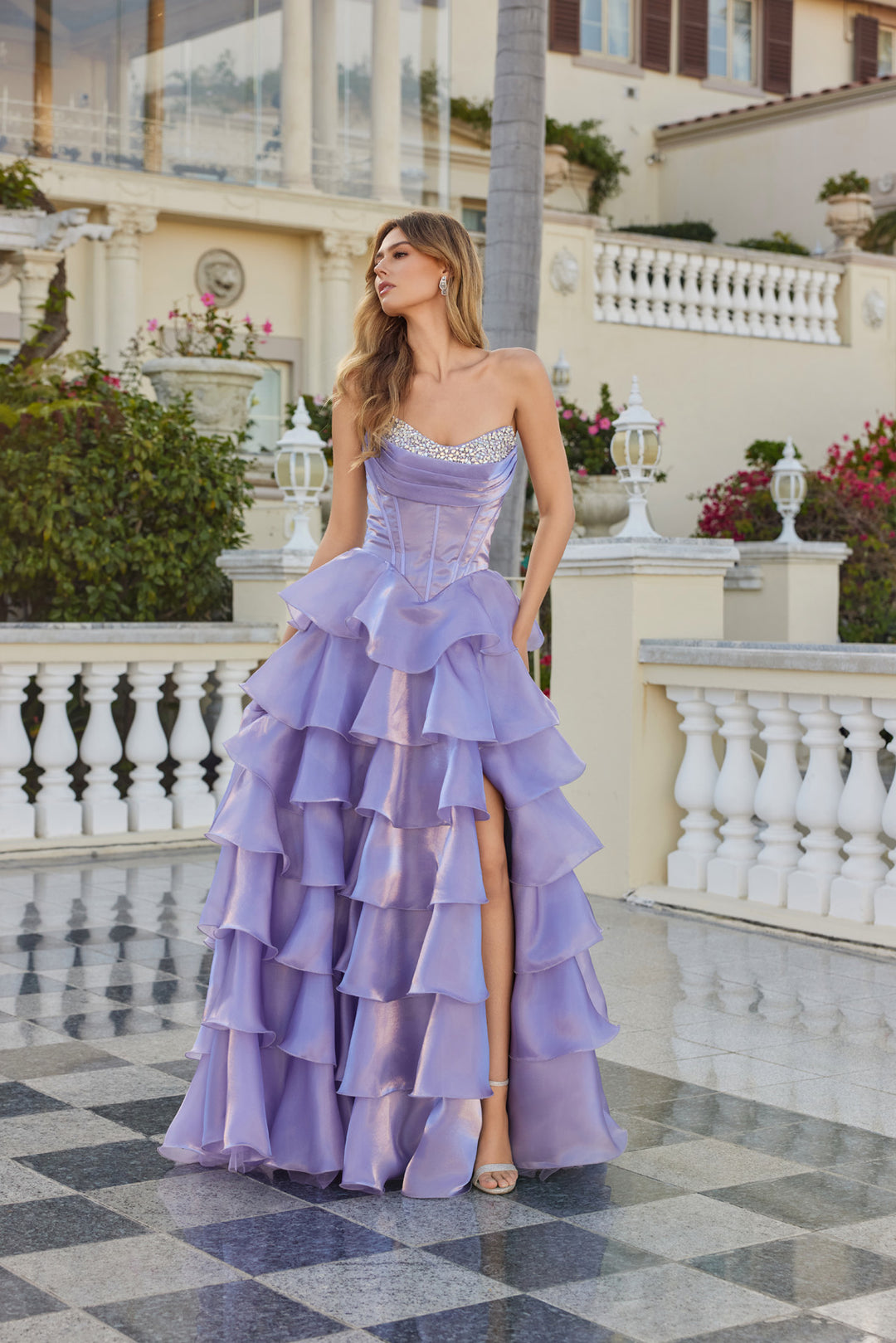 Strapless A-line Ruffled Slit Gown by Juliet JT2664S