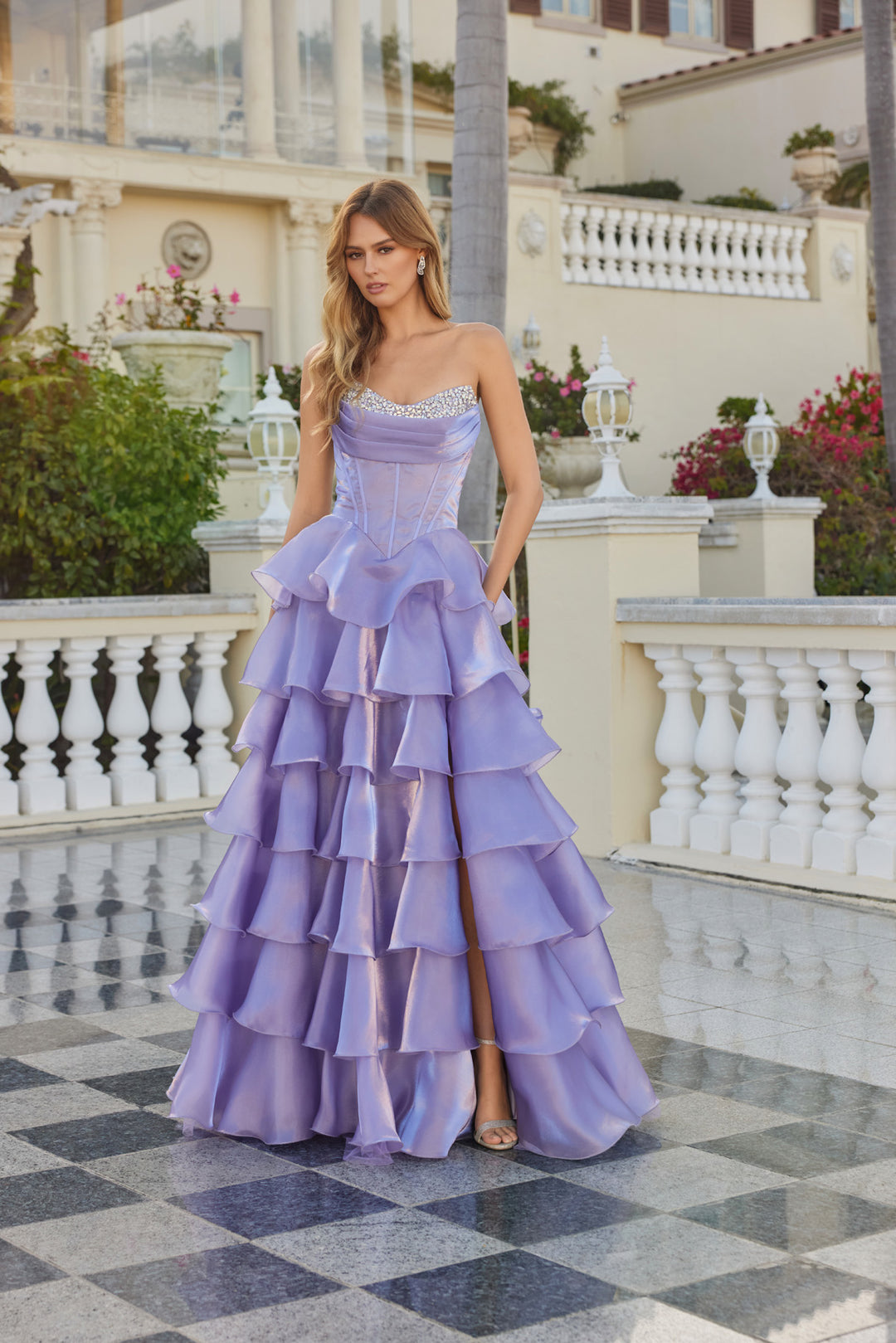 Strapless A-line Ruffled Slit Gown by Juliet JT2664S