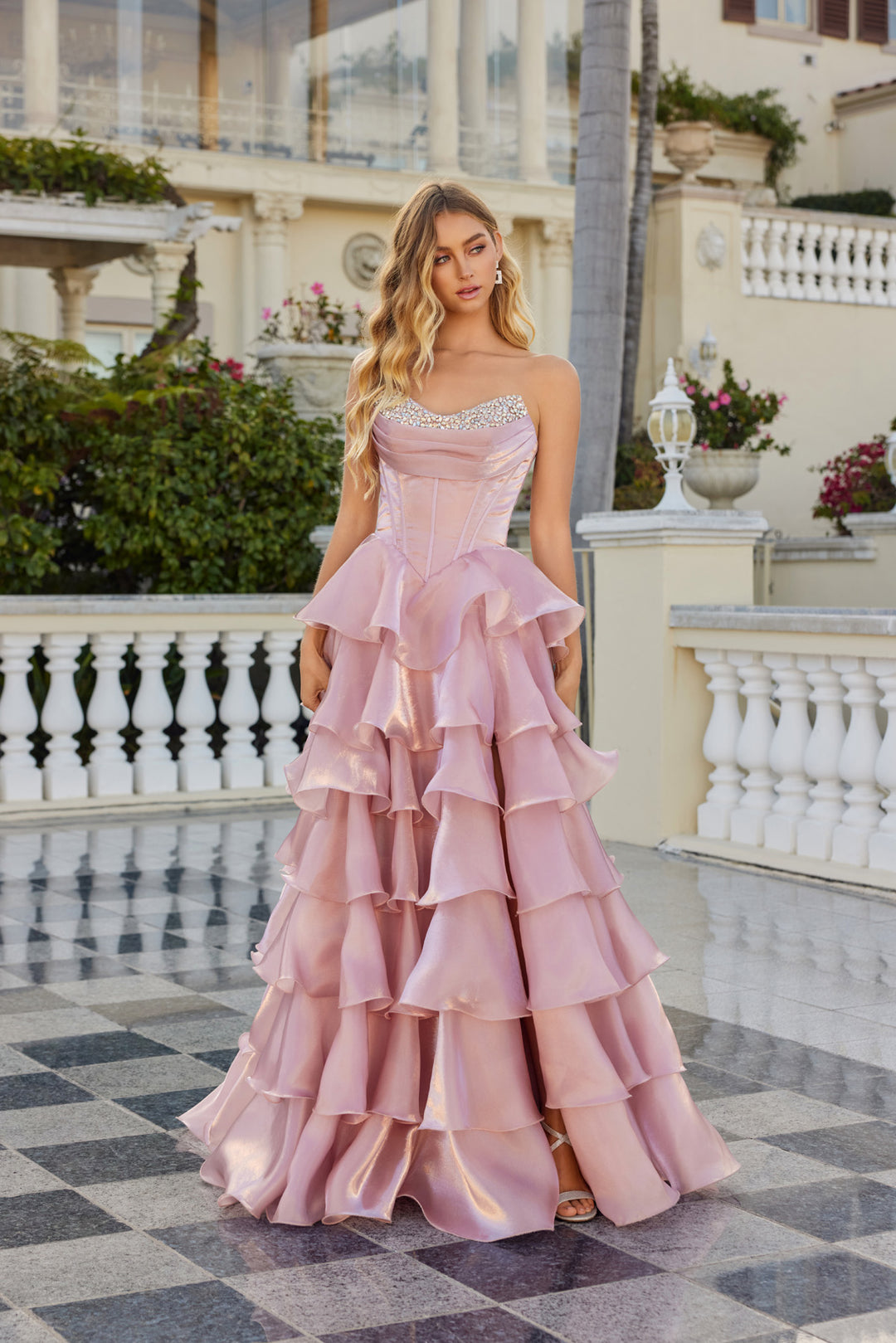 Strapless A-line Ruffled Slit Gown by Juliet JT2664S