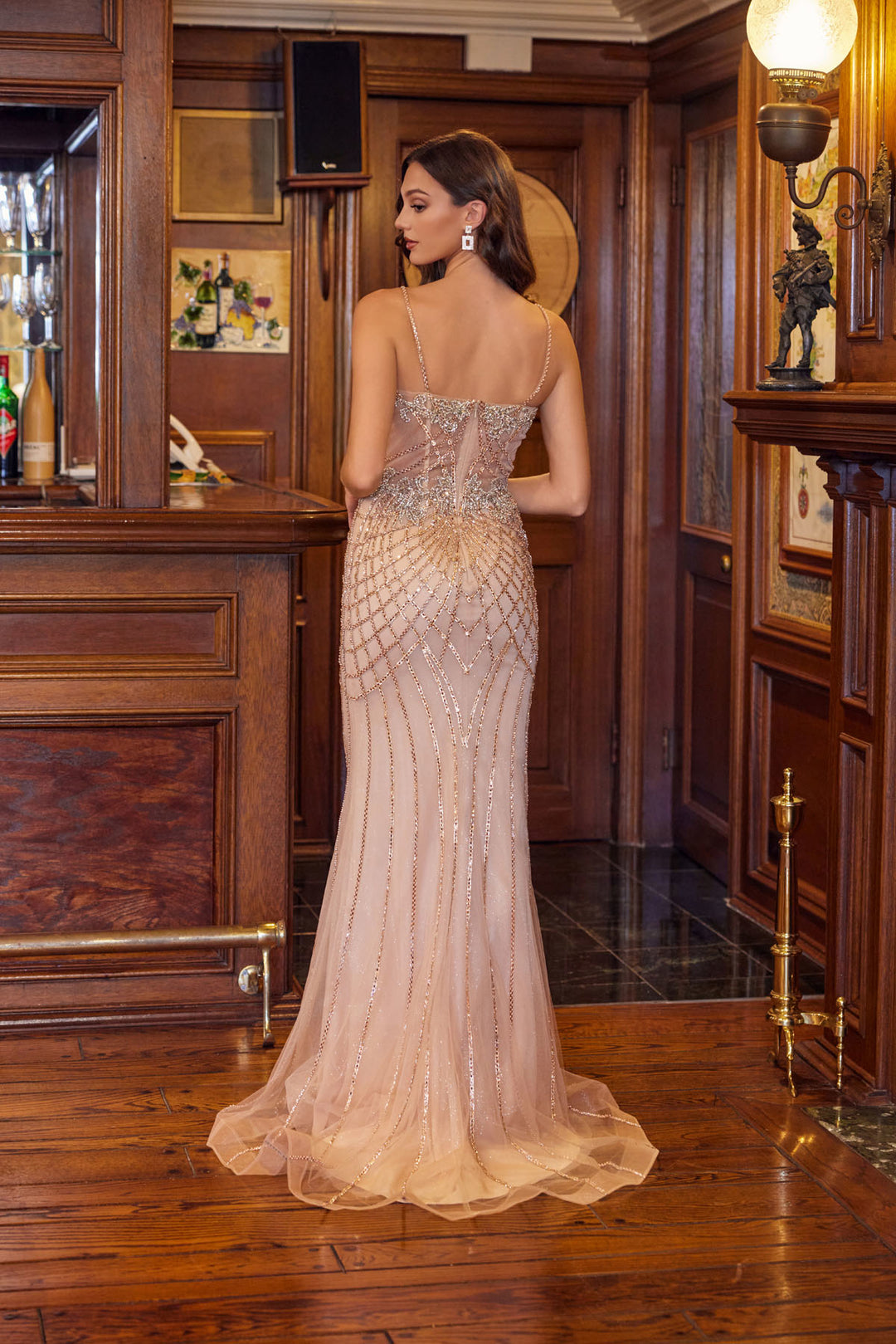 Beaded V-Neck Mermaid Dress by Juliet JT2709T