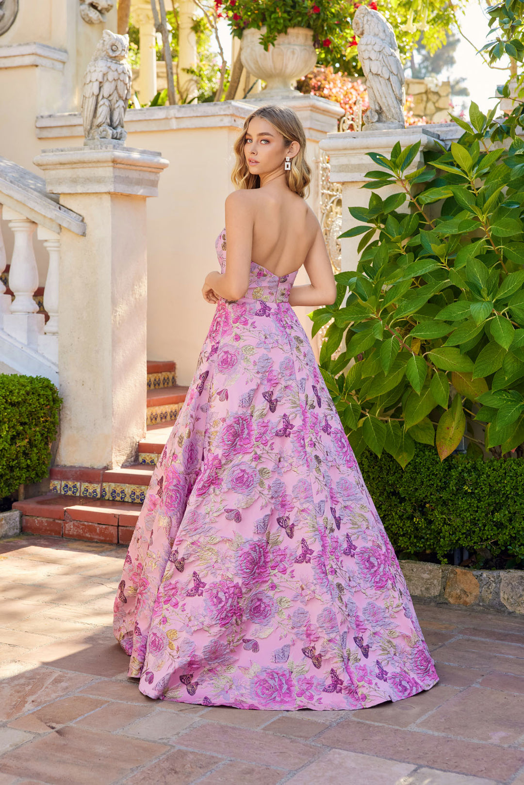 Floral Print Strapless A-line Gown by Juliet JT2735H