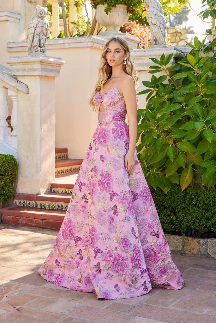 Floral Print Strapless A-line Gown by Juliet JT2735H