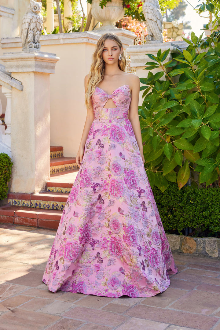 Floral Print Strapless A-line Gown by Juliet JT2735H