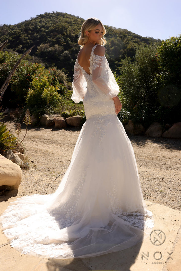 Applique Bell Sleeve Bridal Mermaid Dress by Nox Anabel JE983L