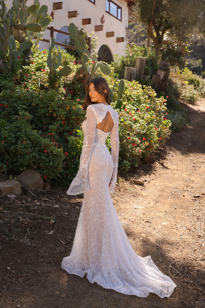 Beaded Lace Long Sleeve Bridal Gown by Nox Anabel JE994L