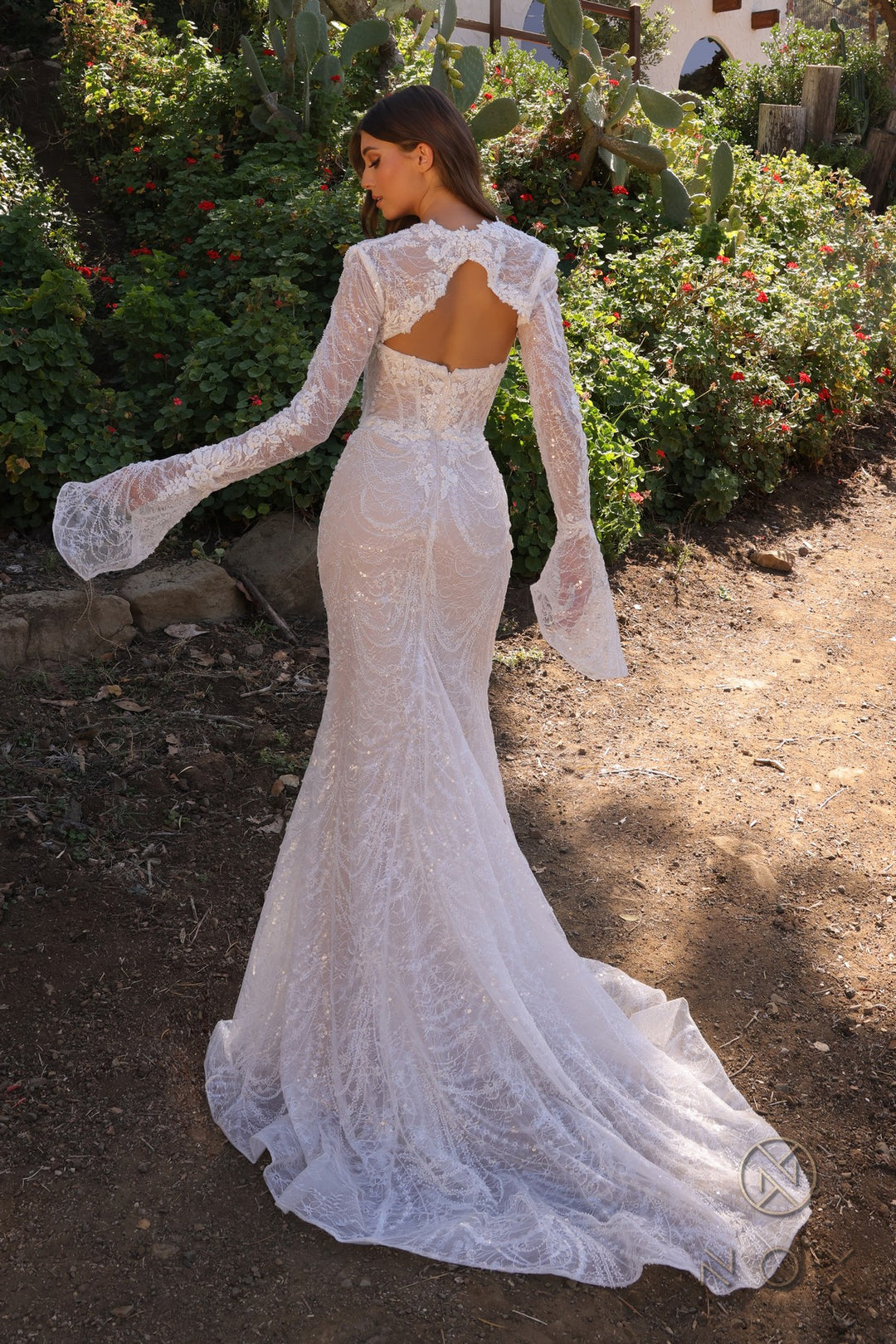 Beaded Lace Long Sleeve Bridal Gown by Nox Anabel JE994L