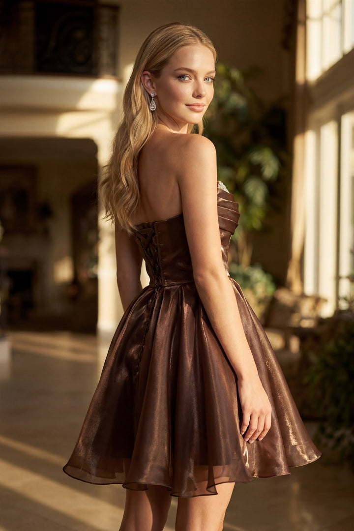 Beaded Short Strapless A-line Dress by Juliet JT7187S